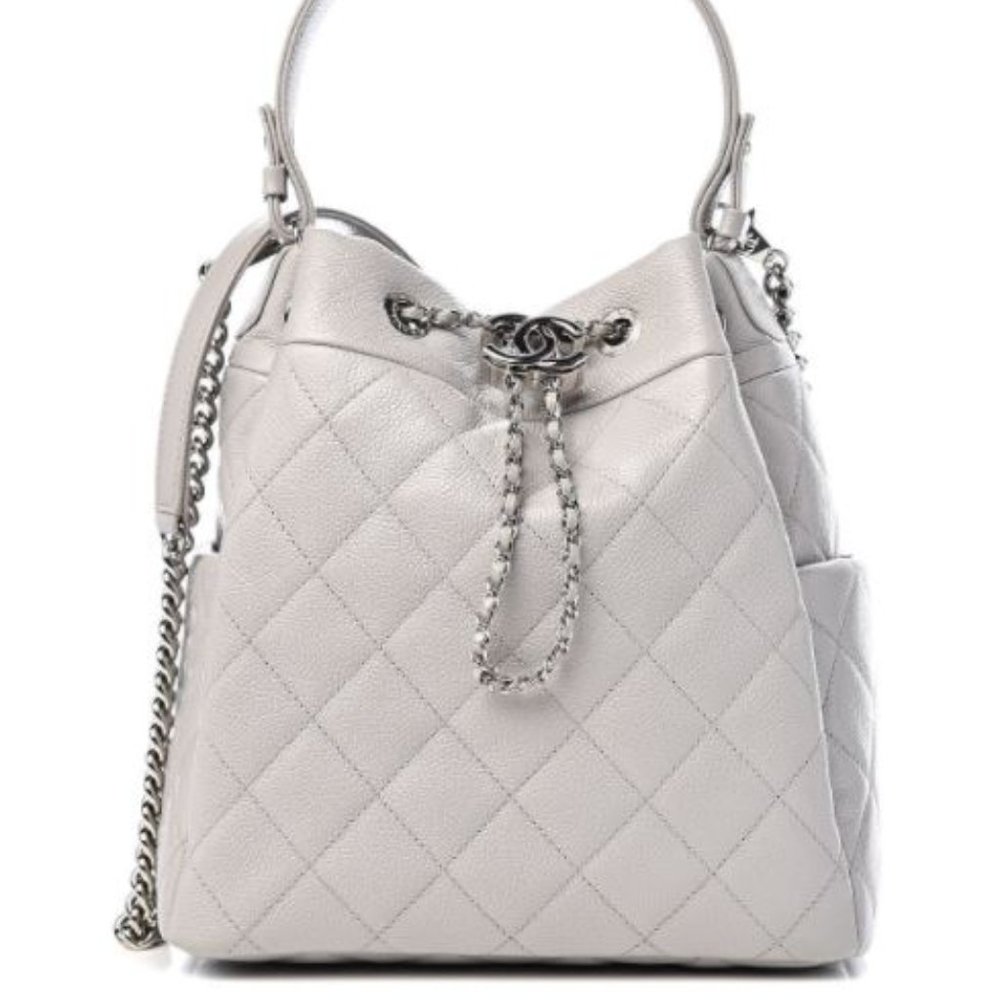 CHANEL Grained Calfskin Quilted Medium CC Chain Bucket Drawstring Bag